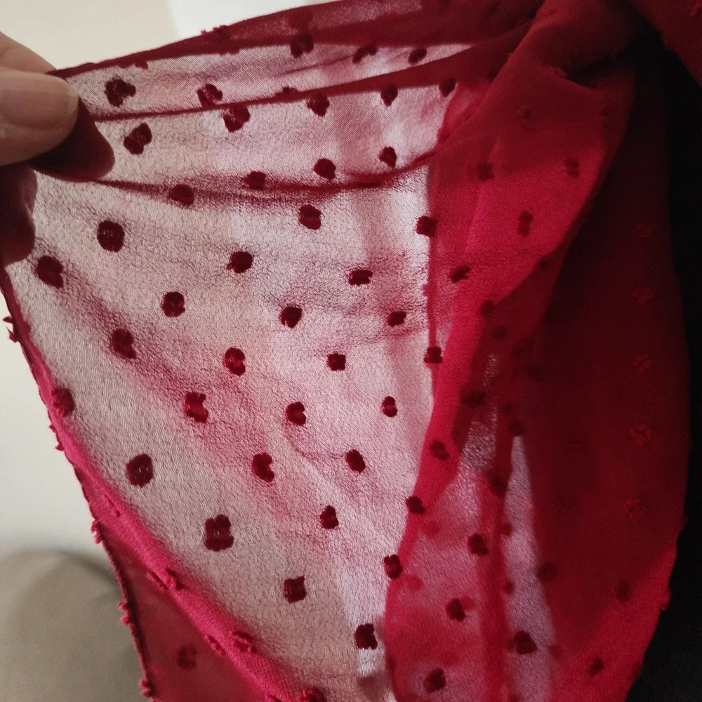 40x 40 Square Scarf Dotted Polyester Sheer Chiffon in Red